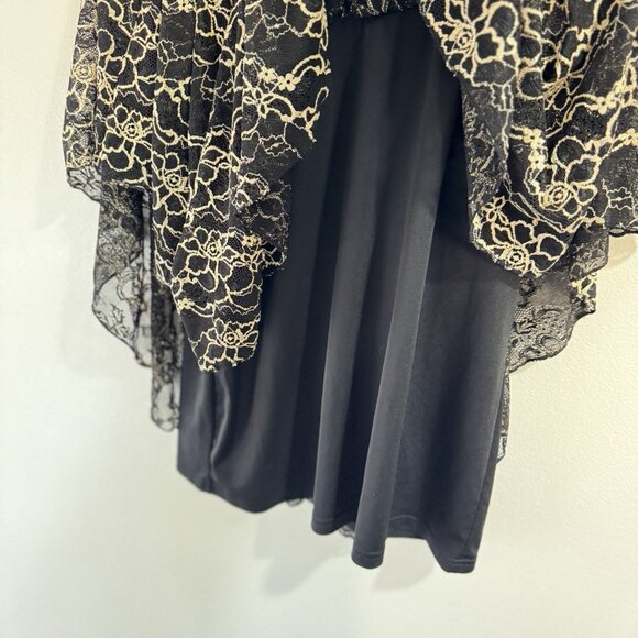 CATO Blouse Shirt L Lace Gold Black Ruffle Chiffon Poncho Holiday Christmas - Picture 4 of 9
